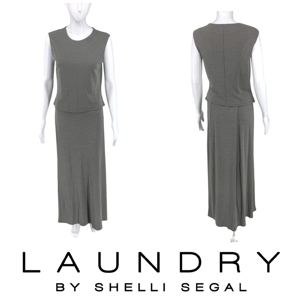 Vintage 1990's Laundry by Shelli Segal Sz L Gray 2 Pc Maxi Skirt + Tank Set